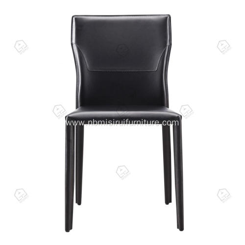 Black saddle leather armless dining chairs